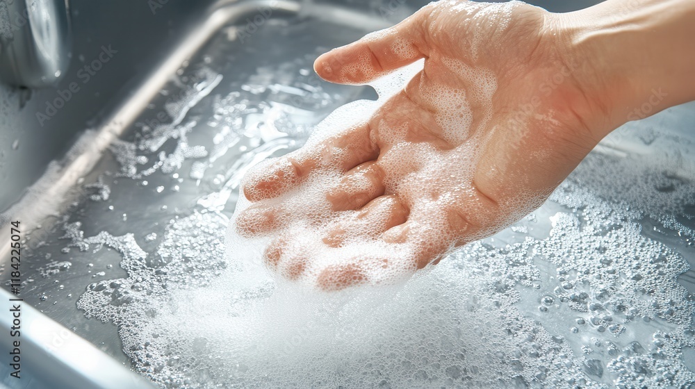 Fototapeta premium Close-up of hand cleaning kitchen sink