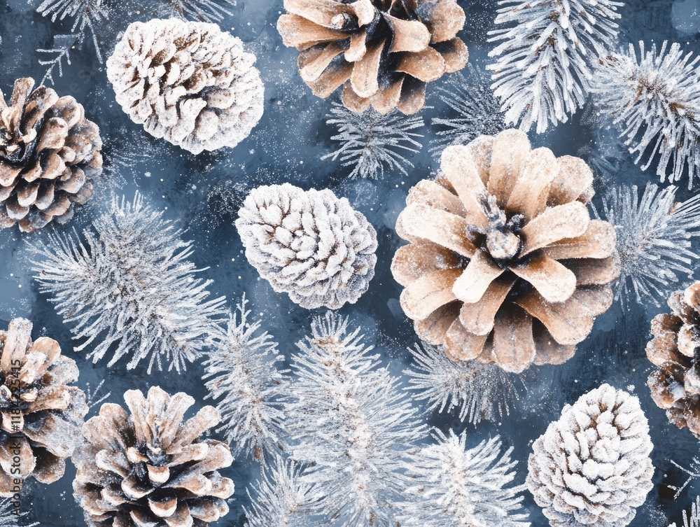 Frosty Pine Cones and Branches Winter Design Frosty Pine Cones and Branches Winter Design
