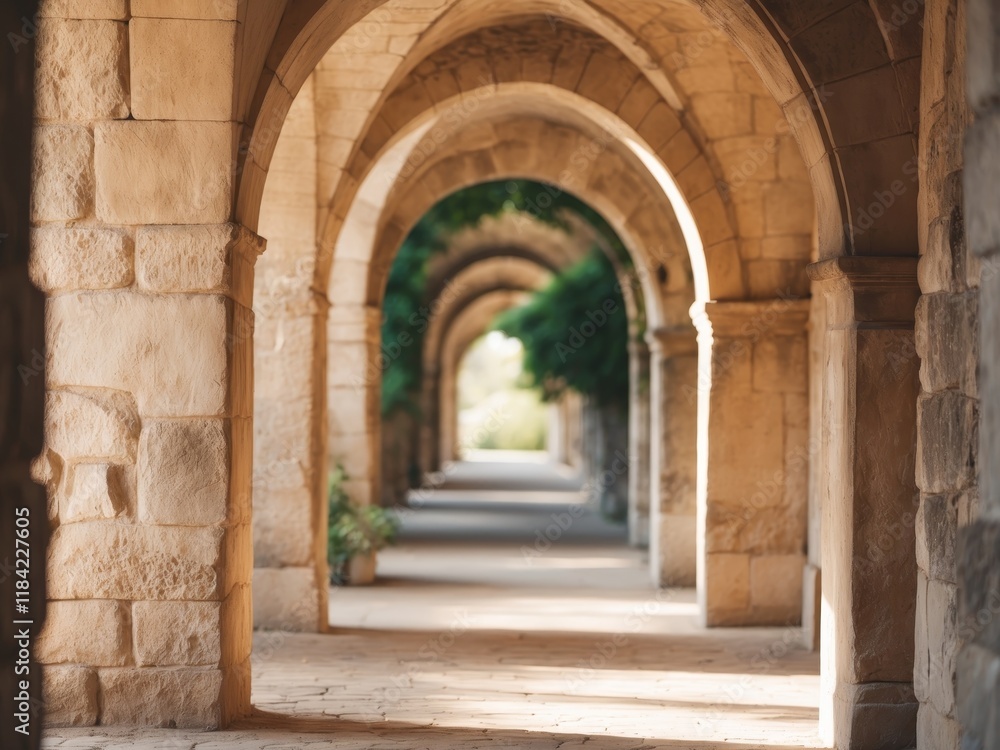 Historic Stone Archway Corridor with Natural Light Historic Stone Archway Corridor with Natural Light