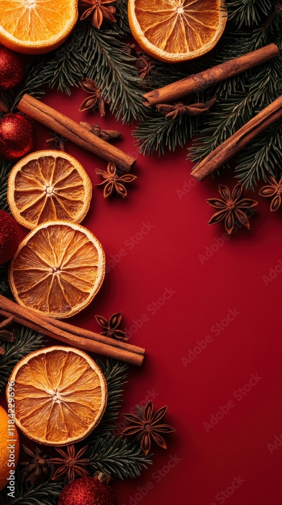 Rustic holiday frame with cinnamon sticks and dried oranges Rustic holiday frame with cinnamon sticks and dried oranges