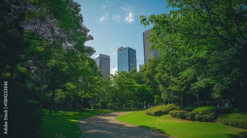 Urban Business District with Towering Skyscrapers