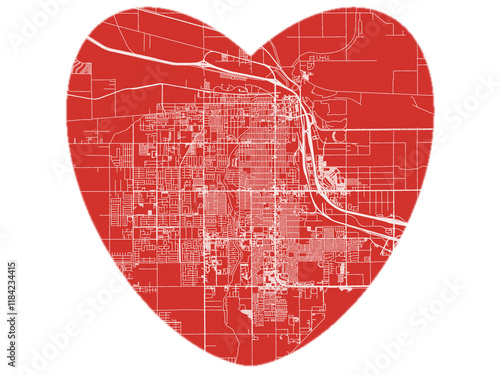 Heart-Shaped Map of Yuma  Arizona, USA in Bold Red and White Design.