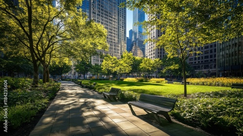 Tranquil Green Space in Urban Business District