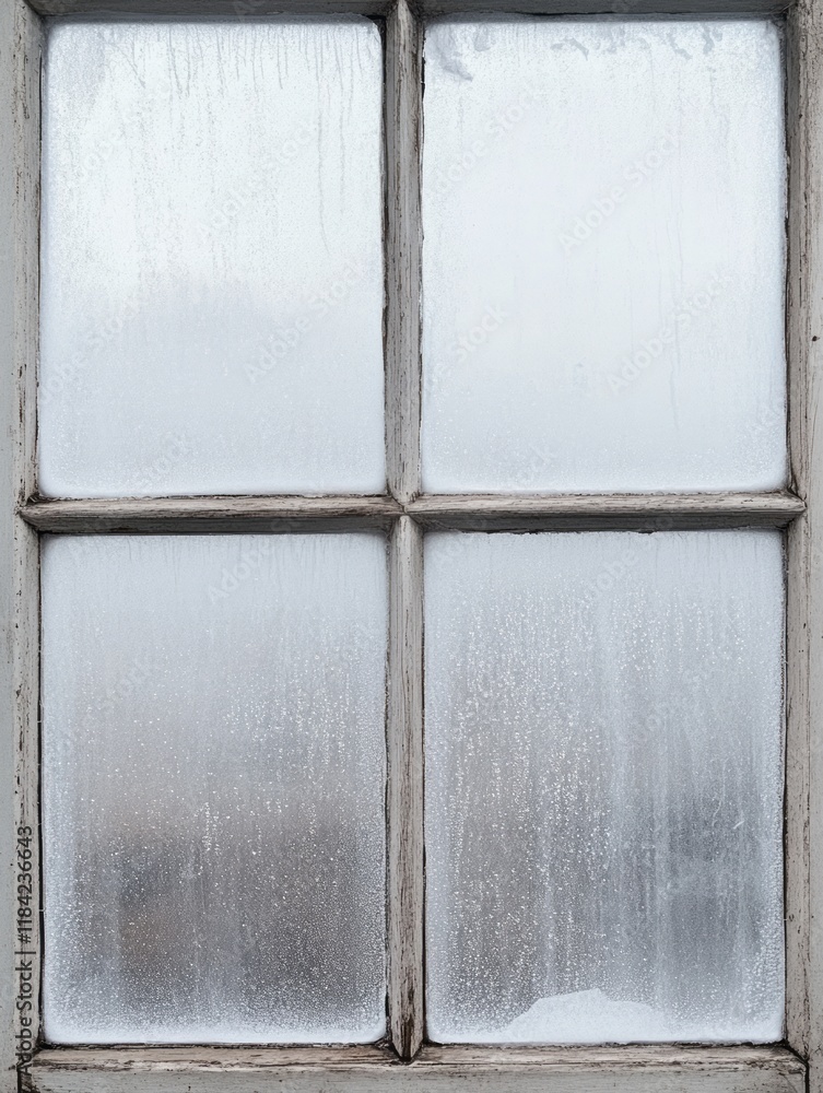 Frosty Windowpanes In An Old Wooden Frame Frosty Windowpanes In An Old Wooden Frame