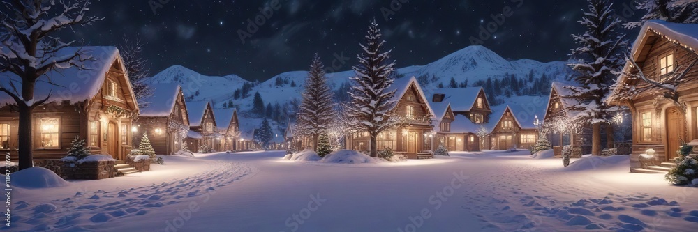 A beautiful Christmas Eve scene featuring a snow-covered landscape, twinkling lights, and sparkly decorations, snowy scene, winter wonderland A beautiful Christmas Eve scene featuring a snow-covered landscape, twinkling lights, and sparkly decorations, snowy scene, winter wonderland