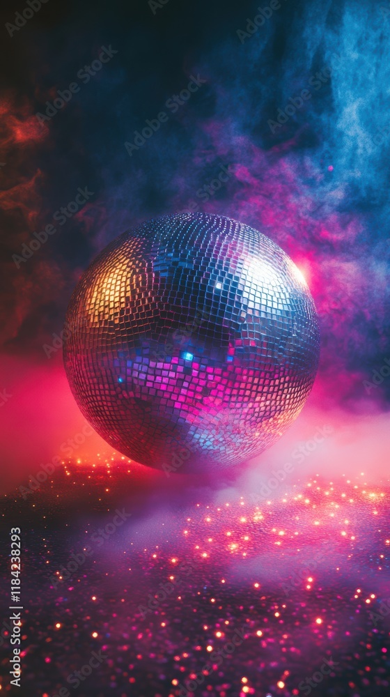Obraz premium Disco ball casting kaleidoscopic lights in dark space