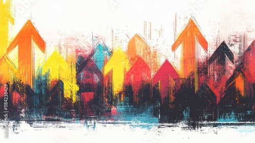 Abstract artwork featuring colorful upward arrows, symbolizing growth and progress. photo