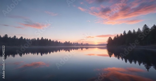 Wallpaper Mural Soft pastel colors blending with darkening blue sky during sunrise on a peaceful lake background, soft, atmosphere, blue Torontodigital.ca