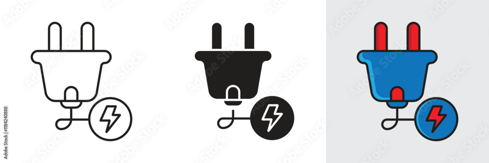 Vector illustration of electrical plug with lighting icon. Electrical plug Design vector icon for apps, web and entertainment. Vector illustration of electrical plug with lighting icon. Electrical plug Design vector icon for apps, web and entertainment.