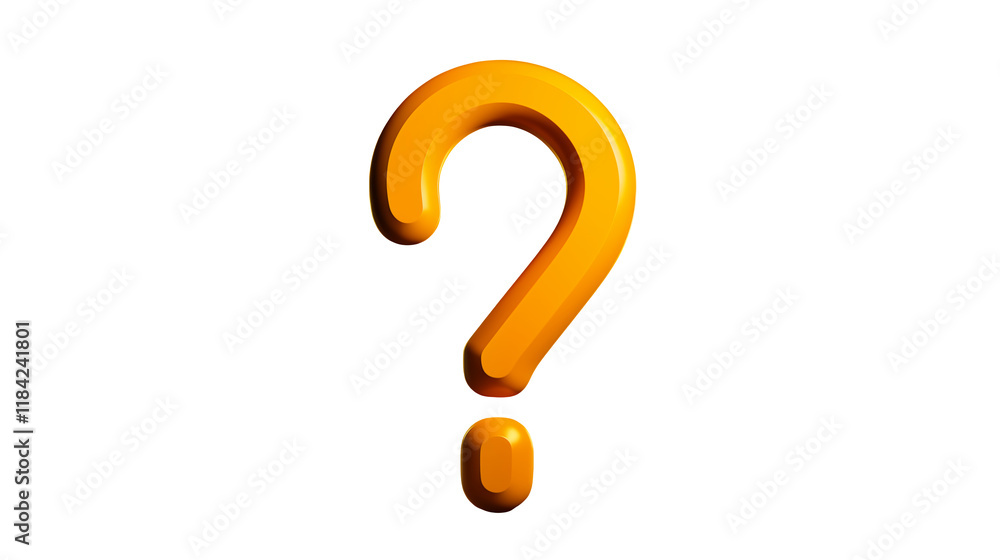 Naklejka premium 3D Render of a Bold Orange Question Mark, Ideal for FAQ Pages and Help Sections transparency background