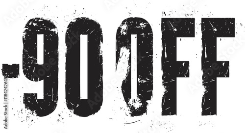 Grunge-style 90 percent off discount promotional graphic design.