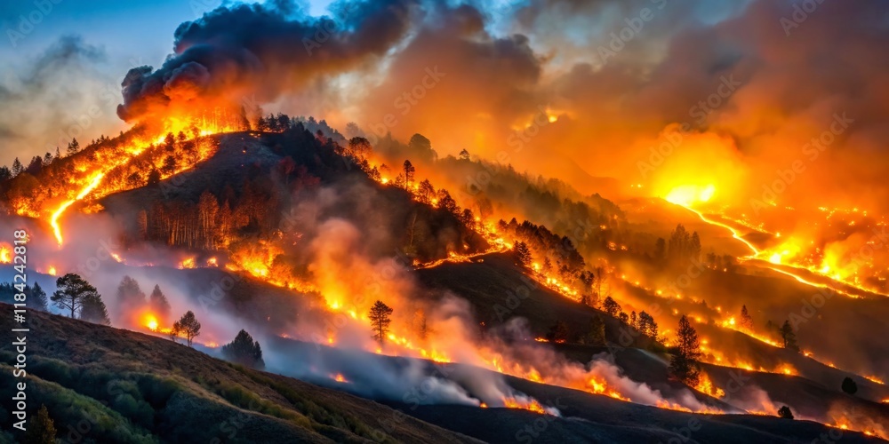 Dramatic Wildfire in Fiery Orange and Red Landscape Dramatic Wildfire in Fiery Orange and Red Landscape