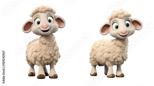 Adorable 3D Rendered Sheep Characters Perfect for Children's Content, Animation, and Branding transparency background photo