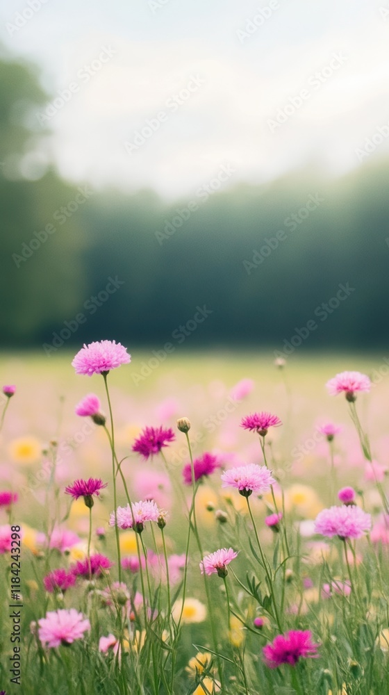 Vibrant Wildflowers in Sunlit Field with Pink and Yellow Blooms and Soft Green Background Capturing Nature's Serenity Vibrant Wildflowers in Sunlit Field with Pink and Yellow Blooms and Soft Green Background Capturing Nature's Serenity
