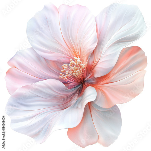 A beautifully detailed flower with delicate pastel shades of pink and white, showcasing intricate petals and fine textures, isolated on a white background.