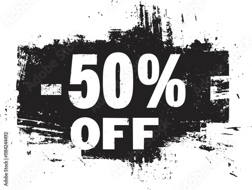Grunge style 50 percent off discount banner for retail promotions.