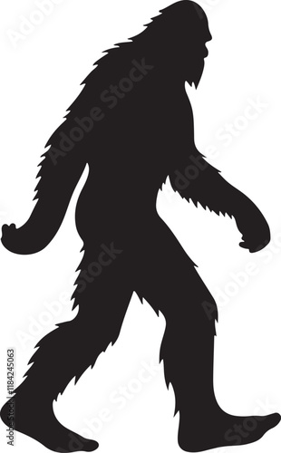 Walking Bigfoot Silhouette Vector Art. Bigfoot yeti silhouette set, isolated white background