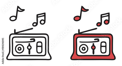 Radio and Music Note Line Art Icons