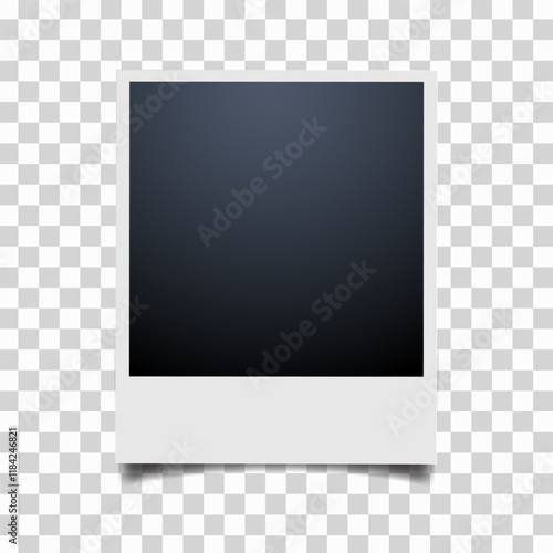 Realistic Polaroid photo template.  Vintage postcard. Vector illustration on transparent background.