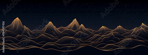 Stunning dark blue background enhances the mountain illustration. photo