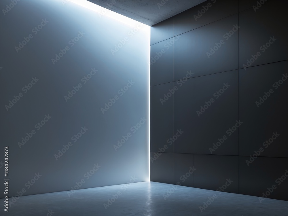 Celestial Light Illuminates Sleek Black Wall in Empty Room Celestial Light Illuminates Sleek Black Wall in Empty Room