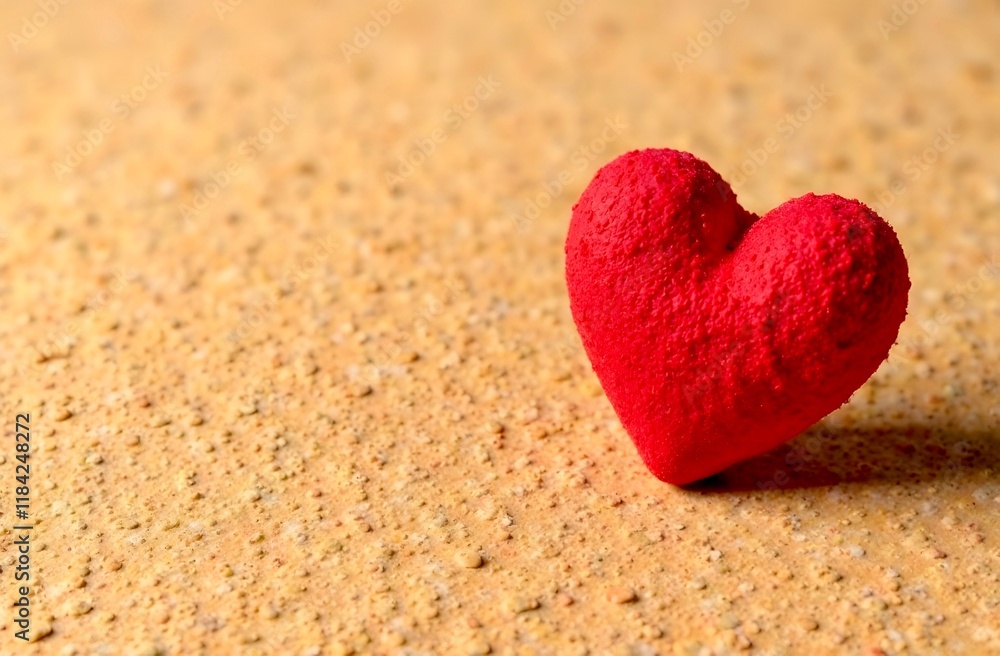 A vibrant red heart sits prominently on a warm beige background with copy space, perfect for expressing love and affection in various celebrations or decorations. A vibrant red heart sits prominently on a warm beige background with copy space, perfect for expressing love and affection in various celebrations or decorations.