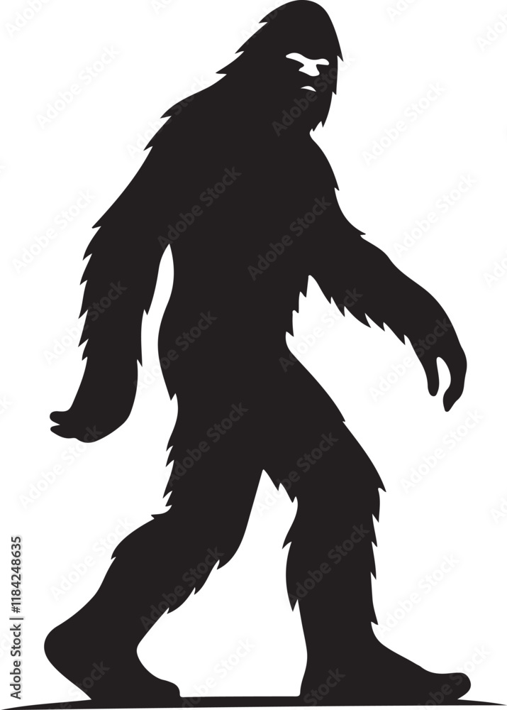 Obraz premium Walking Bigfoot Silhouette Vector Art. Bigfoot yeti silhouette set, isolated white background