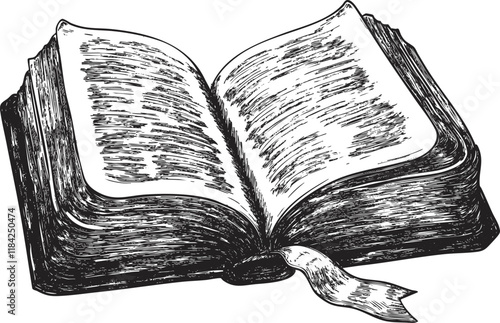 Hand-drawn illustration of an open book with visible pages.