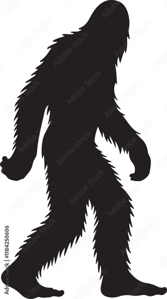Obraz premium Walking Bigfoot Silhouette Vector Art. Bigfoot yeti silhouette set, isolated white background