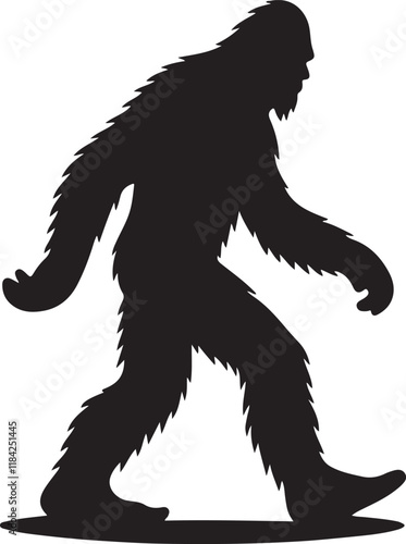 Walking Bigfoot Silhouette Vector Art. Bigfoot yeti silhouette set, isolated white background