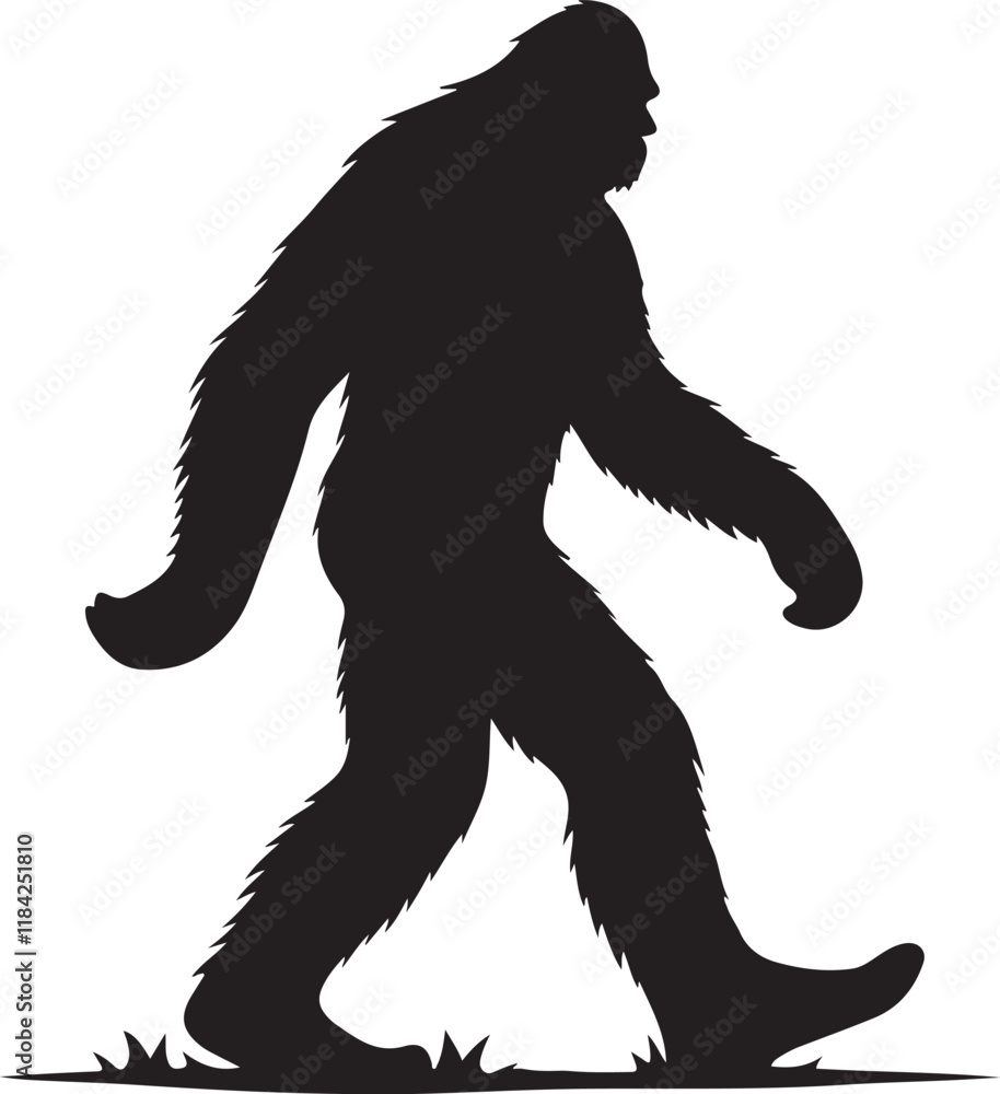 Fototapeta premium Walking Bigfoot Silhouette Vector Art. Bigfoot yeti silhouette set, isolated white background