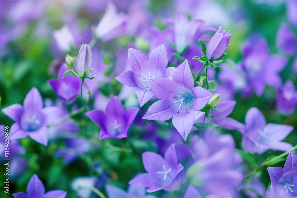 A close-up of vibrant bluebell flowers with delicate petals in a lush green garden. A close-up of vibrant bluebell flowers with delicate petals in a lush green garden.