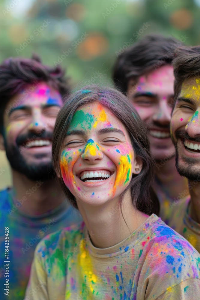 Joyful celebration captured with vibrant colors on smiling faces Joyful celebration captured with vibrant colors on smiling faces