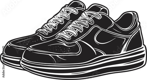 Black and white vector illustration of a pair of sneakers.