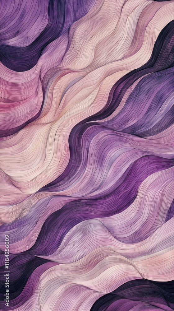 Obraz premium Flowing waves intertwine in soft, muted tones, blending varying shades of purple and pink. This artistic expression embodies a sense of serenity and calmness, inviting contemplation