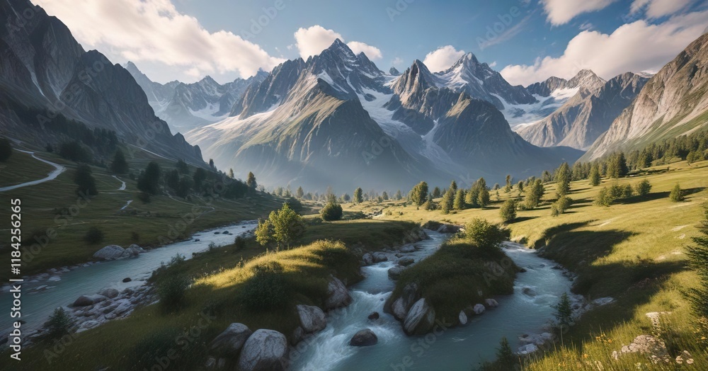 Obraz premium A breathtaking view of the Chamonix valley in the French Alps, france, water, mountains