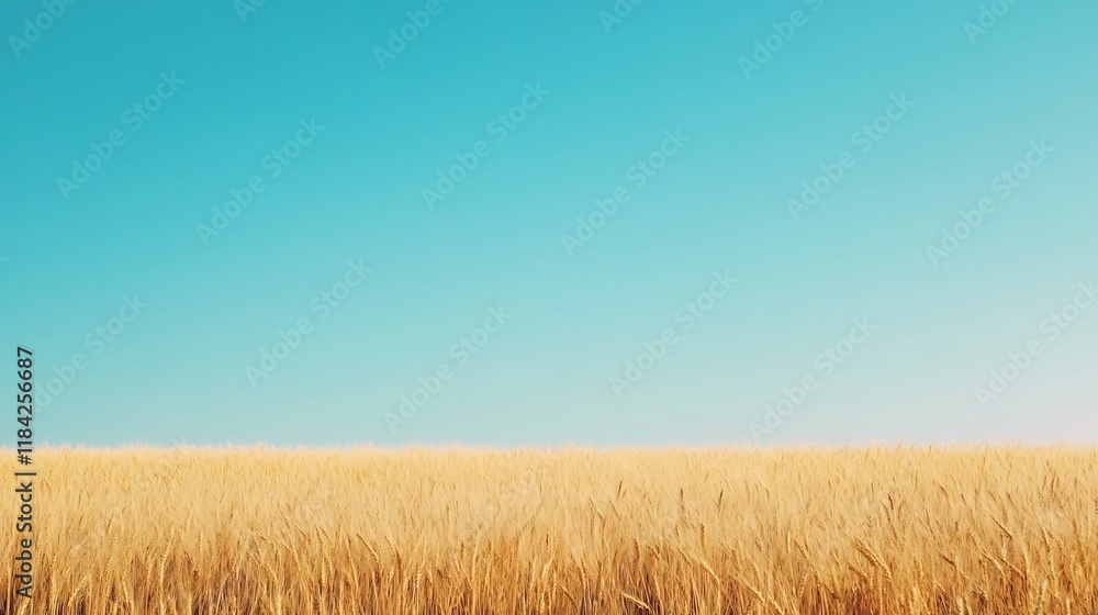 Golden Wheat Field Under Clear Blue Sky with Ample Copy Space for Tranquil Harvest Scenery Golden Wheat Field Under Clear Blue Sky with Ample Copy Space for Tranquil Harvest Scenery