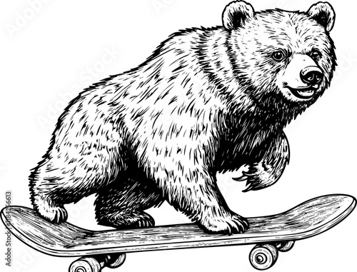 Illustration of a bear riding a skateboard in a playful pose.