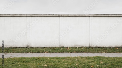 Wallpaper Mural Long white concrete wall with grass and pavement. Torontodigital.ca