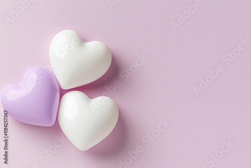 Minimalist heart shape on gradient background concept. Colorful heart-shaped candies on a pastel pink background