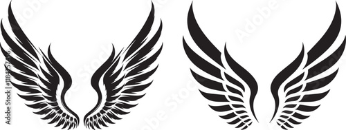 Wing silhouette line or clip black and white vector art illustration