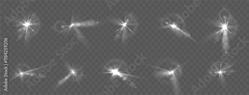 Light effect. Spotlight spark. Stadium lighting. Spot lighting with white beams of LED strobes. White spotlight with a star.	