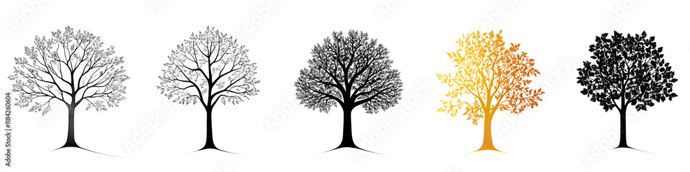 Set of elegant tree silhouette shapes in various seasons styles and colors Minimalist abstract and natural tree suitable for backgrounds logos icons and decorative designs Set of elegant tree silhouette shapes in various seasons styles and colors Minimalist abstract and natural tree suitable for backgrounds logos icons and decorative designs