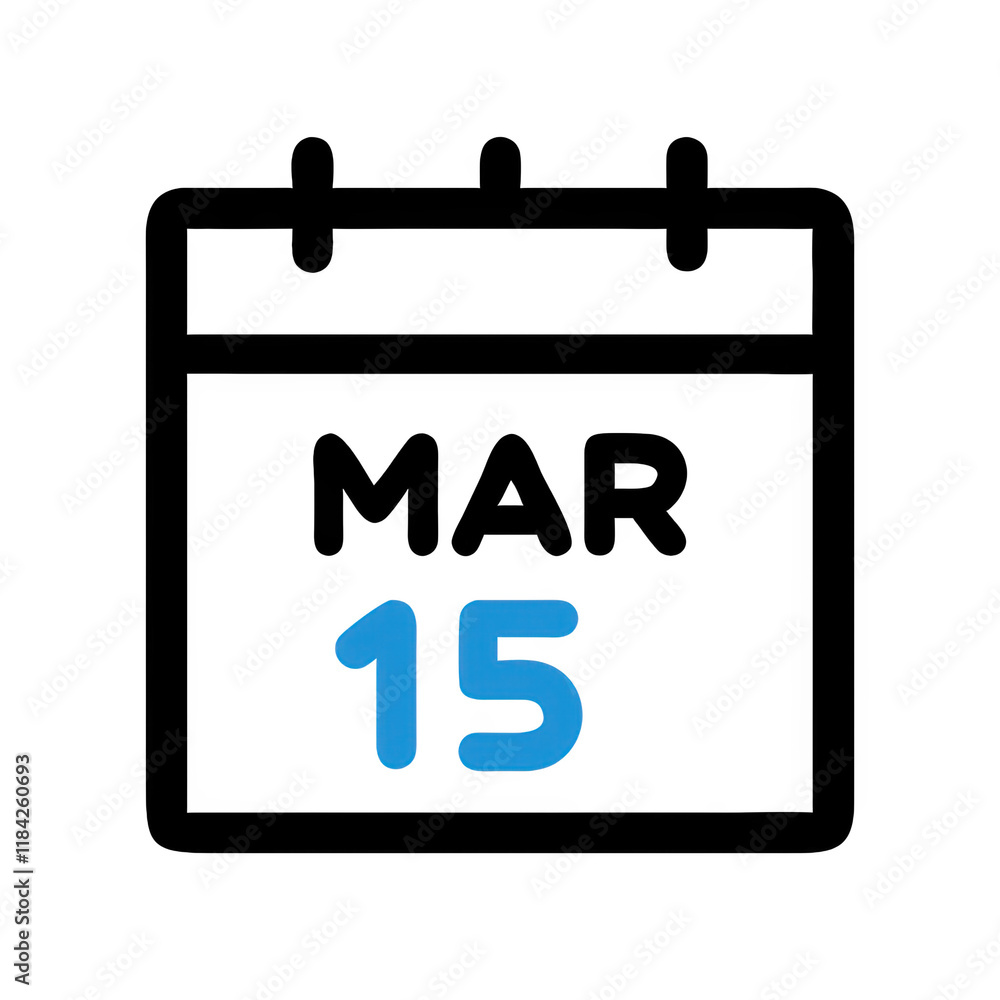 March 15 calendar icon in white and blue style March 15 calendar icon in white and blue style