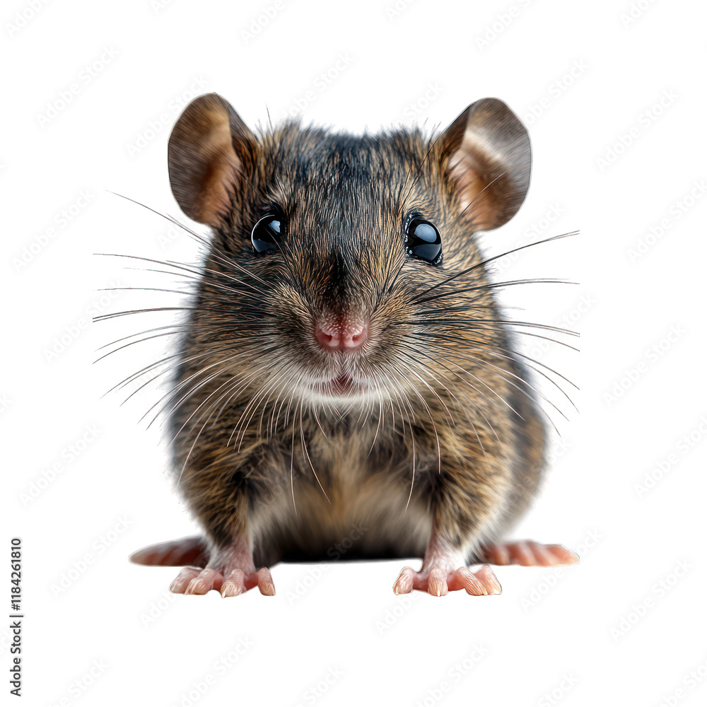 A close-up of a cute, furry mouse with prominent features. A close-up of a cute, furry mouse with prominent features.