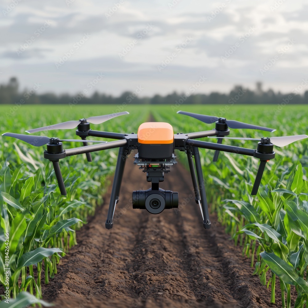 Drone Camera Flying Over Green Agricultural Field with Crops