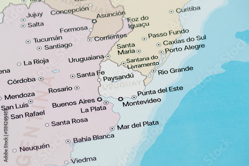 Close up to a Uruguay political map with most important cities and country frontiers