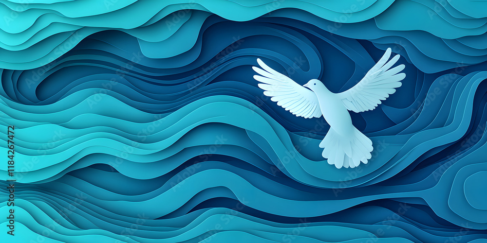 Fototapeta premium Praying hands and white dove flying happily on blurred background with sunset , hope and freedom concept.