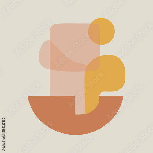 Organic abstraction of flowing forms in warm sand and terracotta tones. Lightness and minimalism of the composition.
