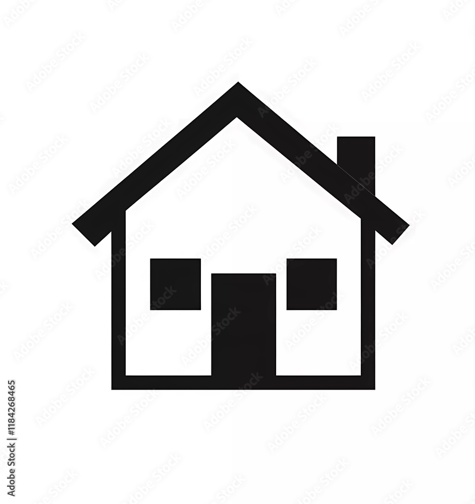 Vector icon of a house silhouette in a flat design with a simple black, white, and gray background. Vector icon of a house silhouette in a flat design with a simple black, white, and gray background.